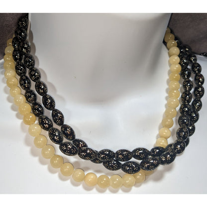 Jay King Vintage Boho Black Floral Bead Yellow Stone Necklace Sterling Silver