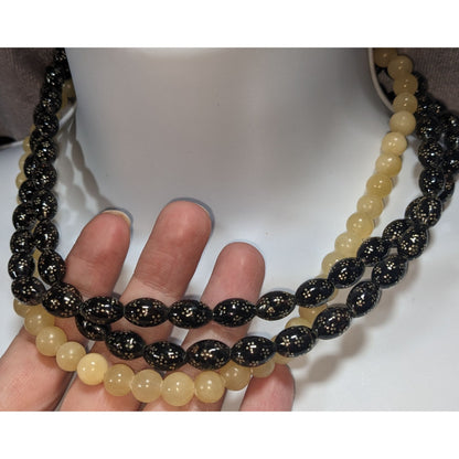 Jay King Vintage Boho Black Floral Bead Yellow Stone Necklace Sterling Silver