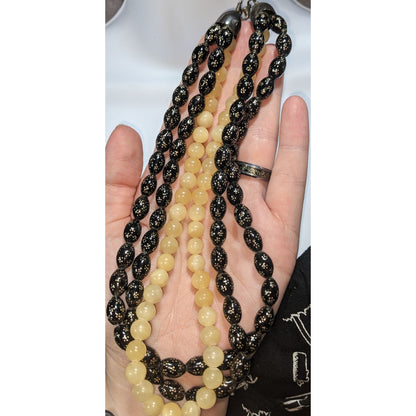 Jay King Vintage Boho Black Floral Bead Yellow Stone Necklace Sterling Silver
