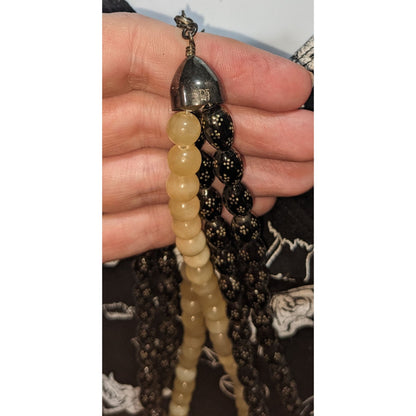 Jay King Vintage Boho Black Floral Bead Yellow Stone Necklace Sterling Silver