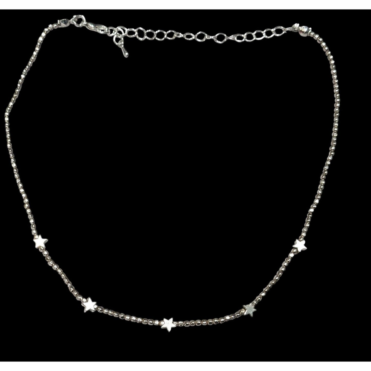 Minimalist Star Silver Tone Beaded Necklace
