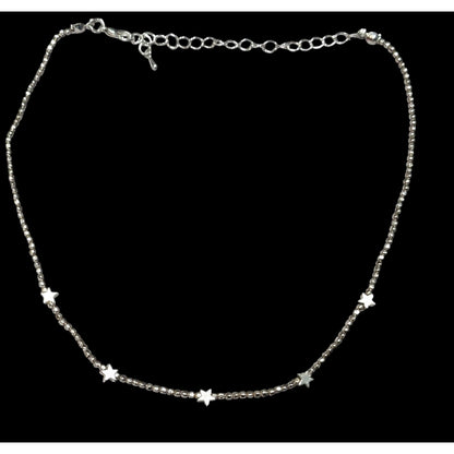Minimalist Star Silver Tone Beaded Necklace