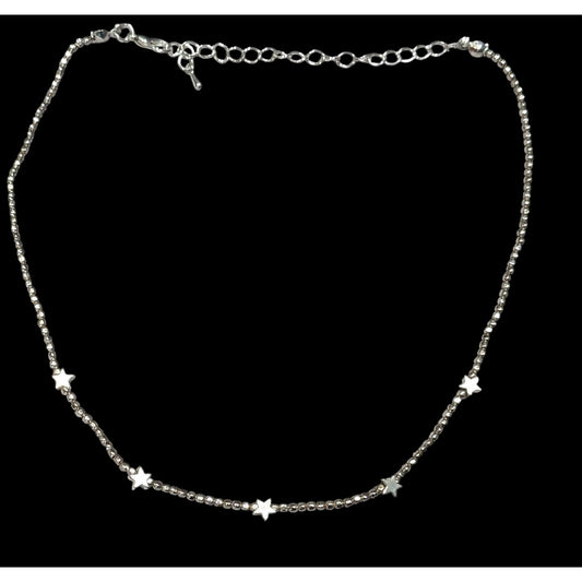 Minimalist Star Silver Tone Beaded Necklace