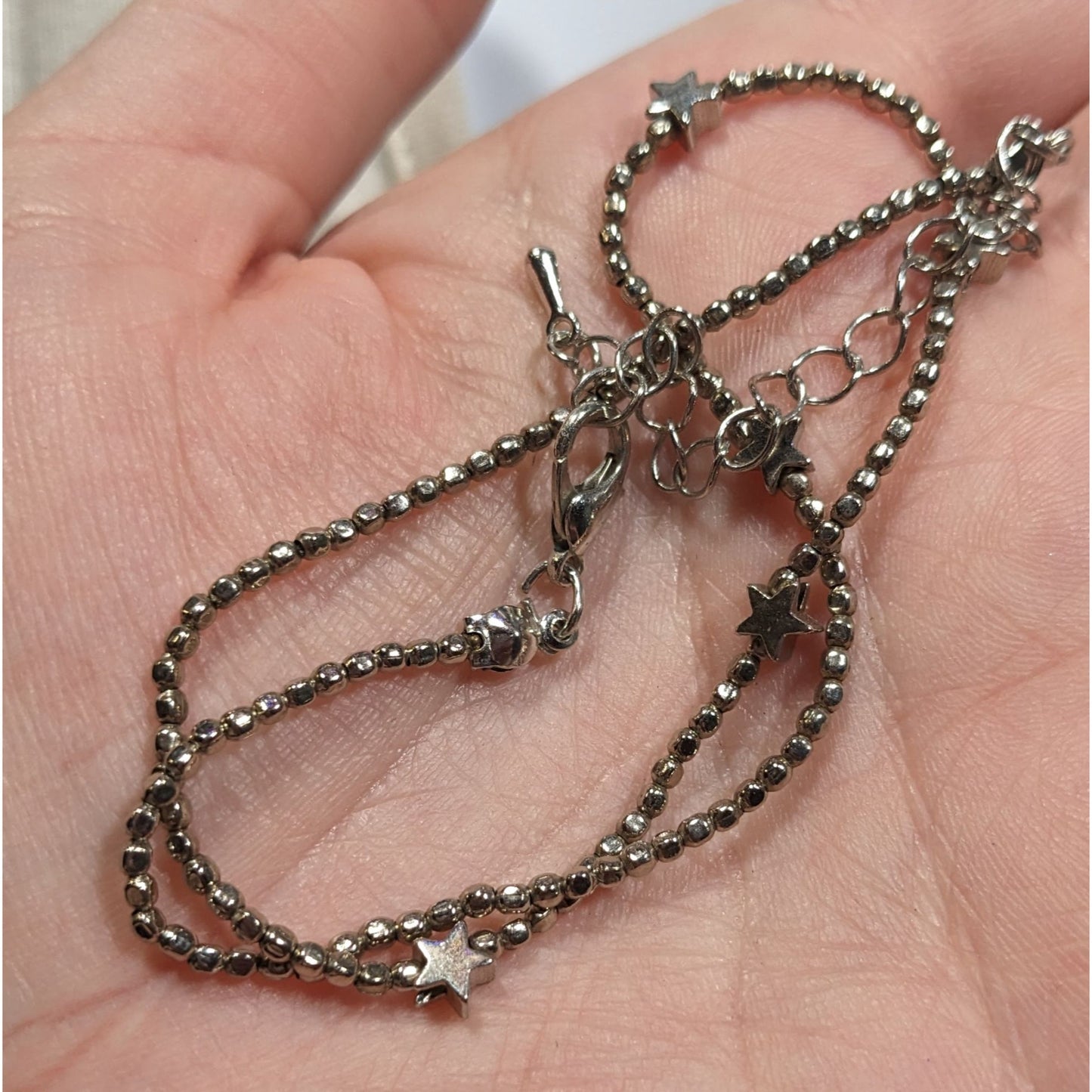 Minimalist Star Silver Tone Beaded Necklace