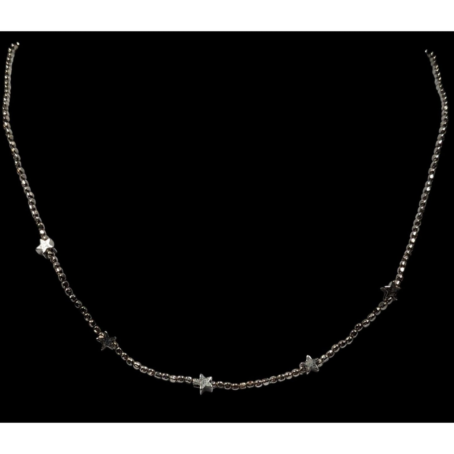 Minimalist Star Silver Tone Beaded Necklace