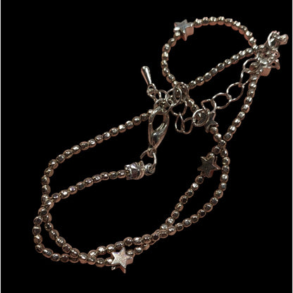 Minimalist Star Silver Tone Beaded Necklace