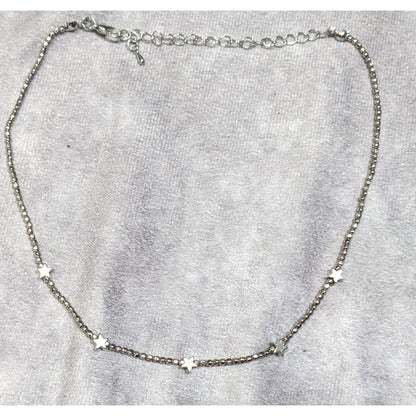 Minimalist Star Silver Tone Beaded Necklace
