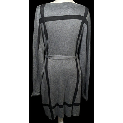 Love Scarlett Grey And Black Accent Striped Tie Waist Sweater Dress