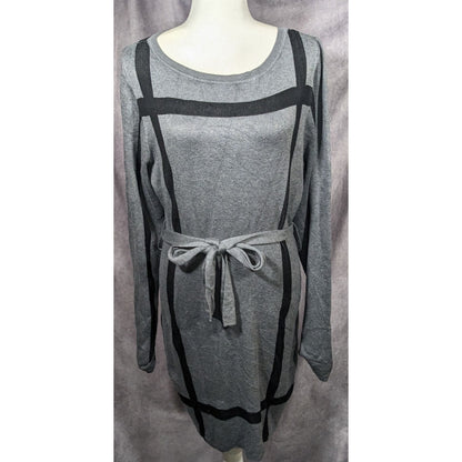 Love Scarlett Grey And Black Accent Striped Tie Waist Sweater Dress