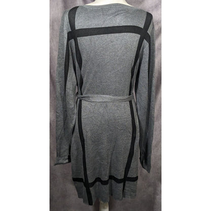 Love Scarlett Grey And Black Accent Striped Tie Waist Sweater Dress