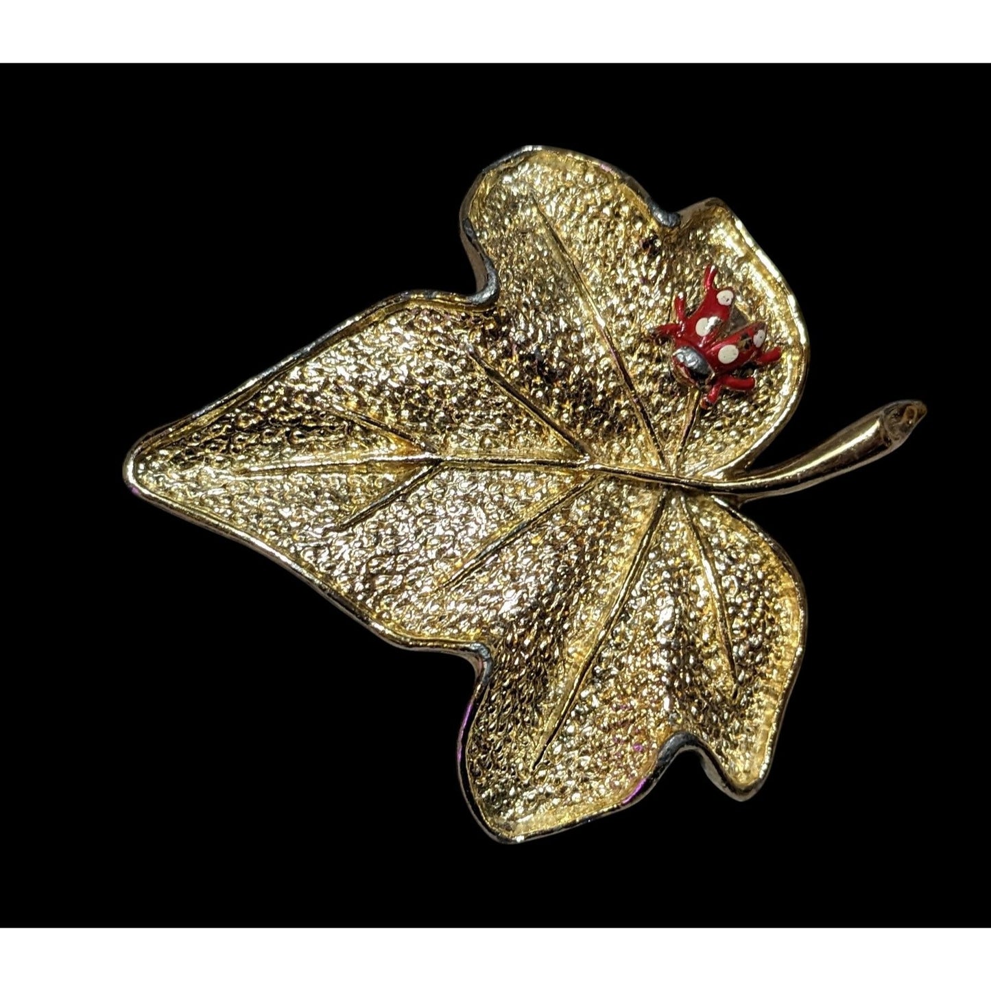 Vintage Gold Tone Ladybug On A Leaf Brooch