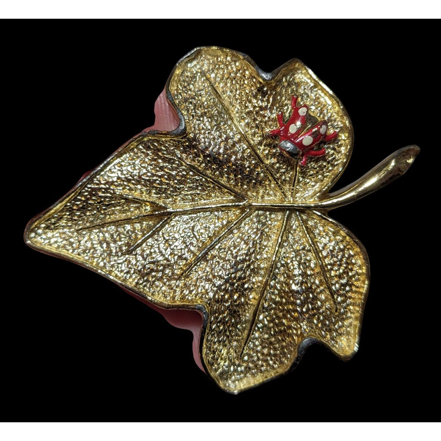 Vintage Gold Tone Ladybug On A Leaf Brooch