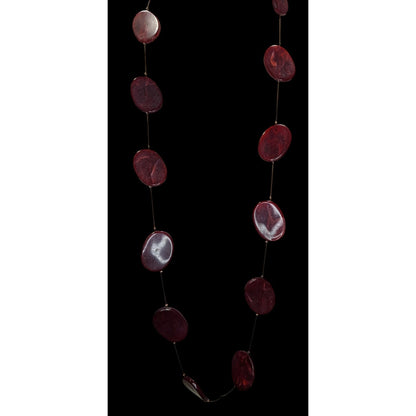 Boho Long Burgundy Lucite Station Necklace Swirl Oval Beads Artsy Retro Statement