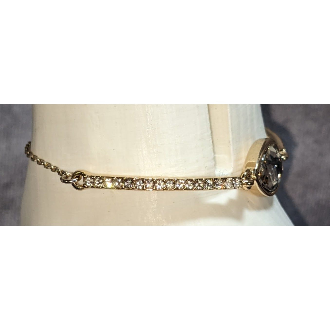 Glam Vintage Premier Designs Rhinestone Teardrop Slider Bracelet Gold Tone