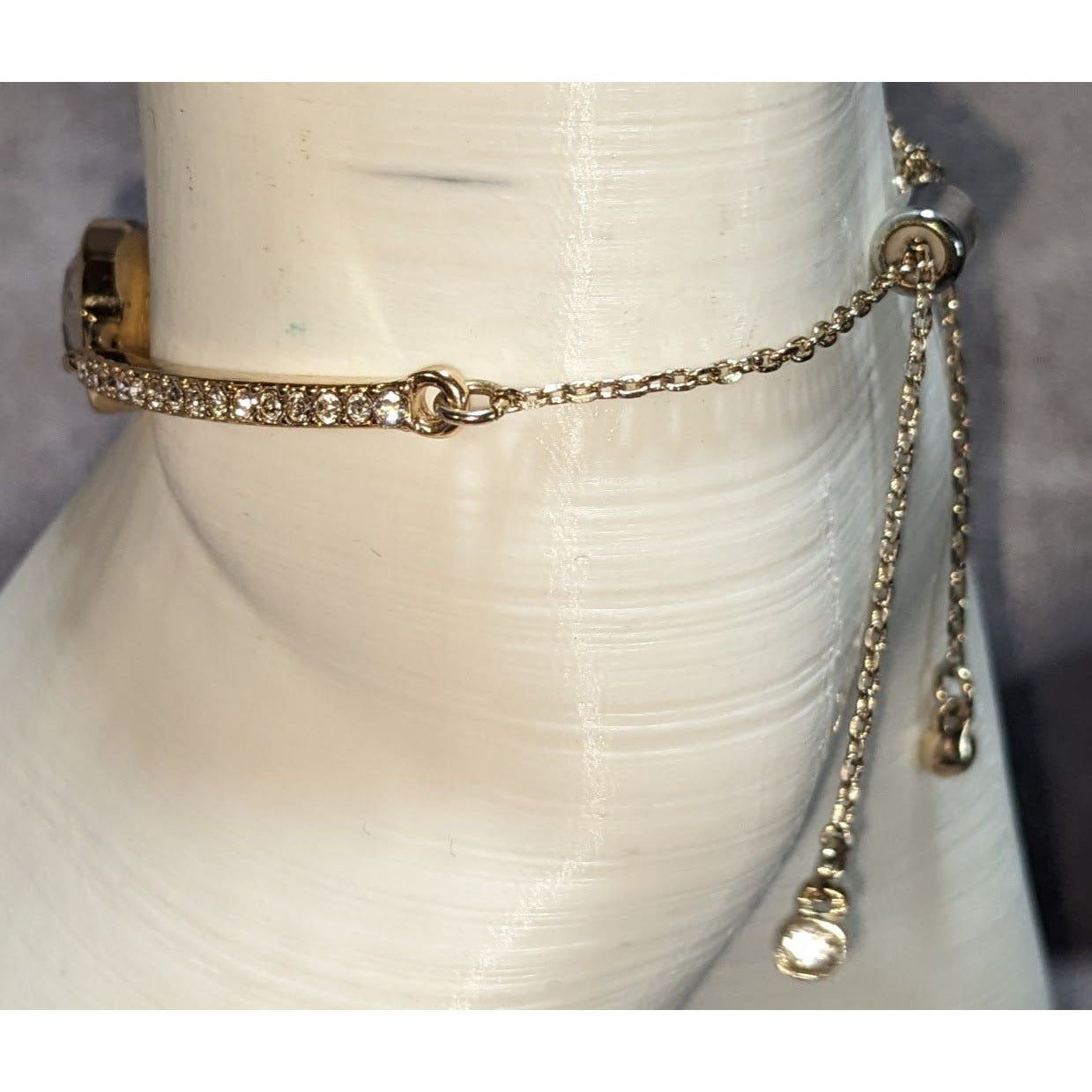 Glam Vintage Premier Designs Rhinestone Teardrop Slider Bracelet Gold Tone