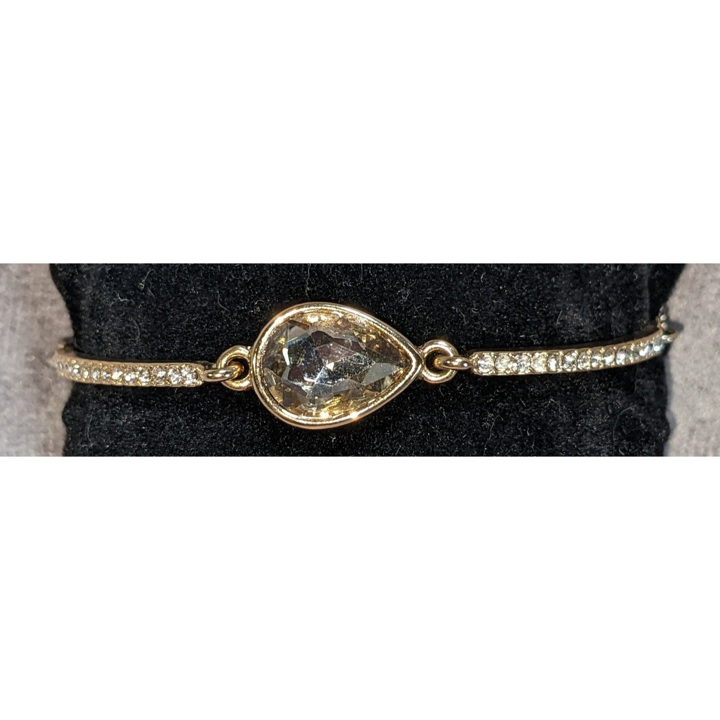 Glam Vintage Premier Designs Rhinestone Teardrop Slider Bracelet Gold Tone