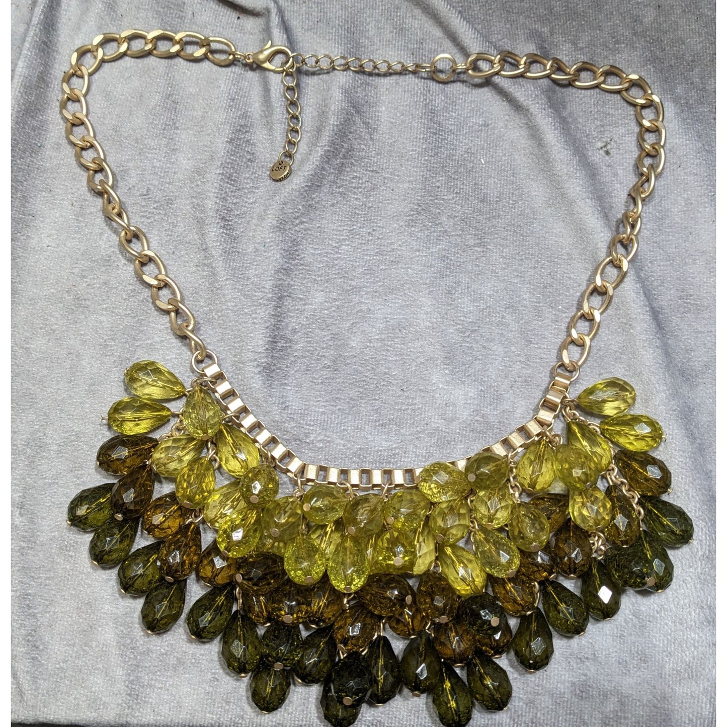 Loft Olive Tone Statement Necklace With Teardrop Beads And Gold Tone Chain