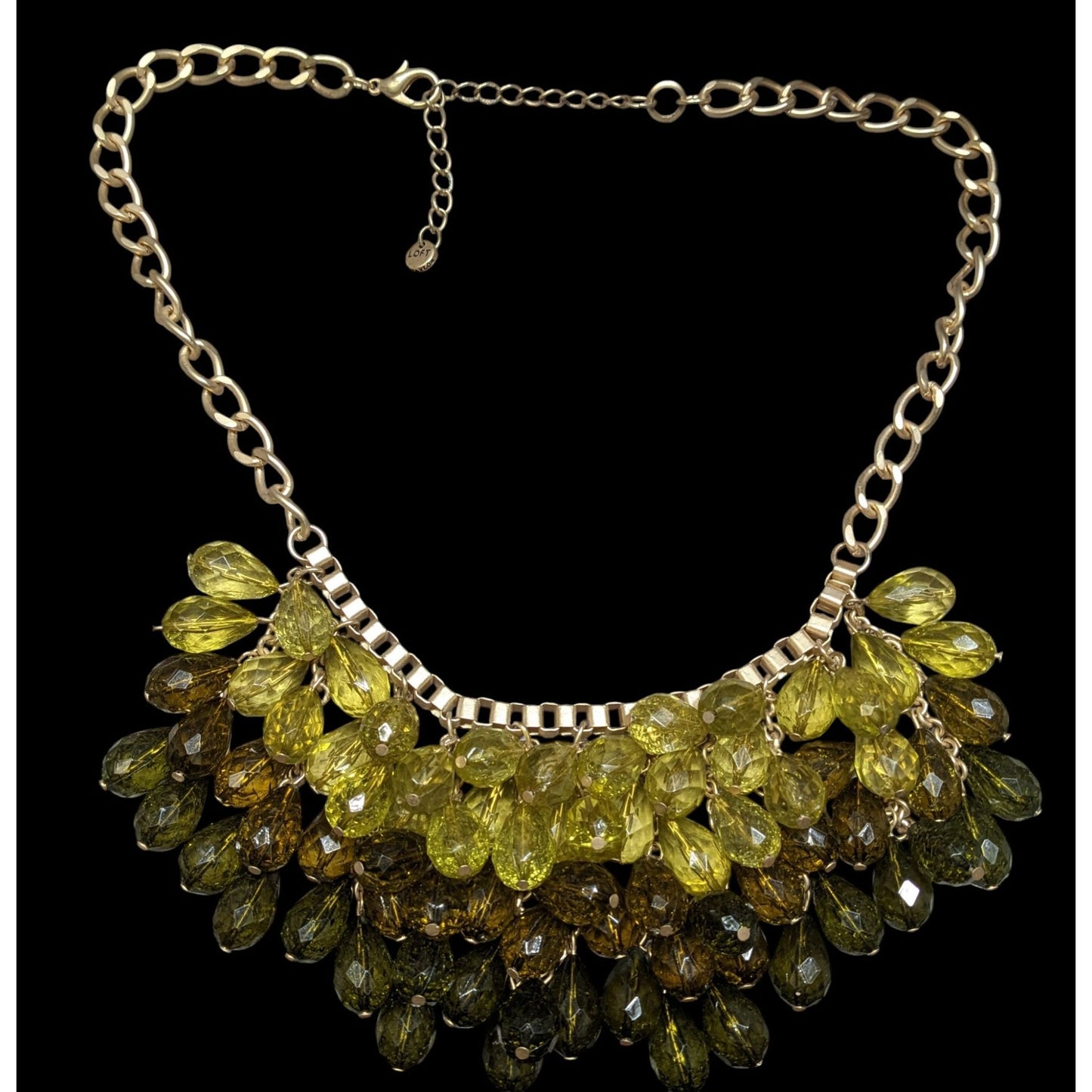 Loft Olive Tone Statement Necklace With Teardrop Beads And Gold Tone Chain