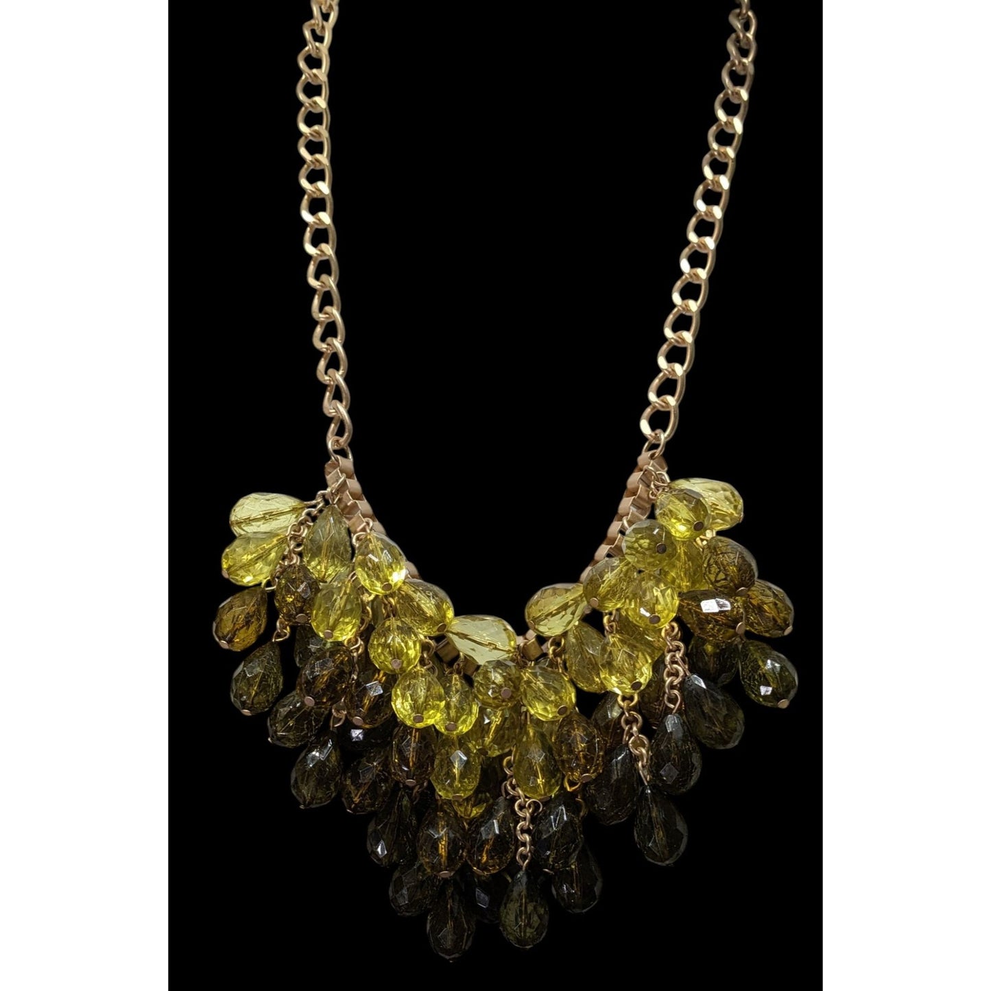 Loft Olive Tone Statement Necklace With Teardrop Beads And Gold Tone Chain