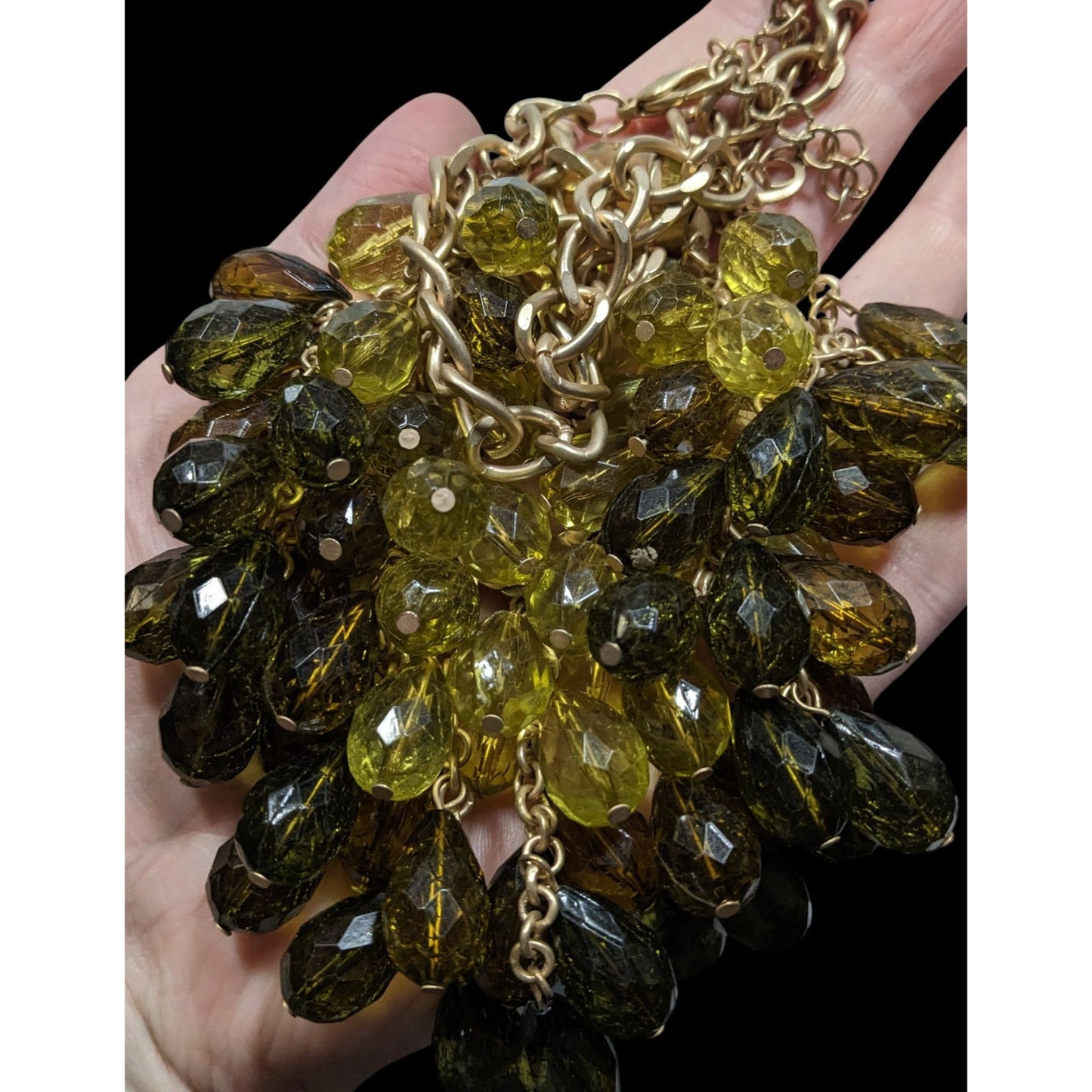 Loft Olive Tone Statement Necklace With Teardrop Beads And Gold Tone Chain