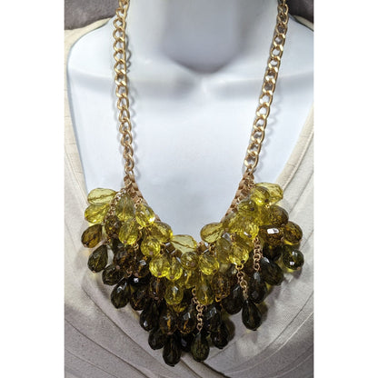 Loft Olive Tone Statement Necklace With Teardrop Beads And Gold Tone Chain
