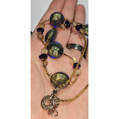 Antica Murrina Murano Necklace Murano Glass Beads Lobster Clasp 18 Inches Gold & Blue Authentic Design