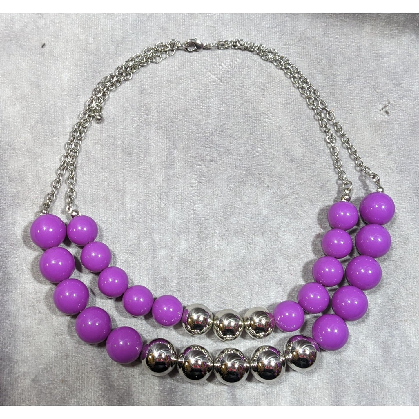 Retro 80s Style Purple And Silver Chunky Beaded Multilayer Necklace