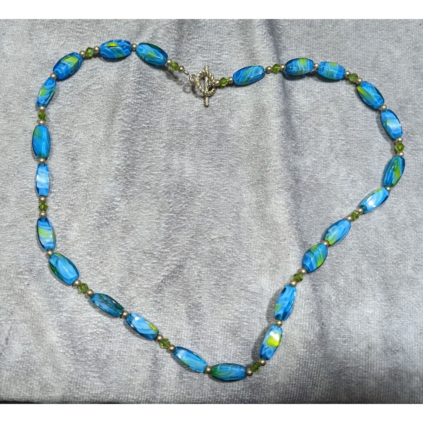 Artisan Blue Yellow Lampwork Glass Beaded Necklace With Toggle Clasp