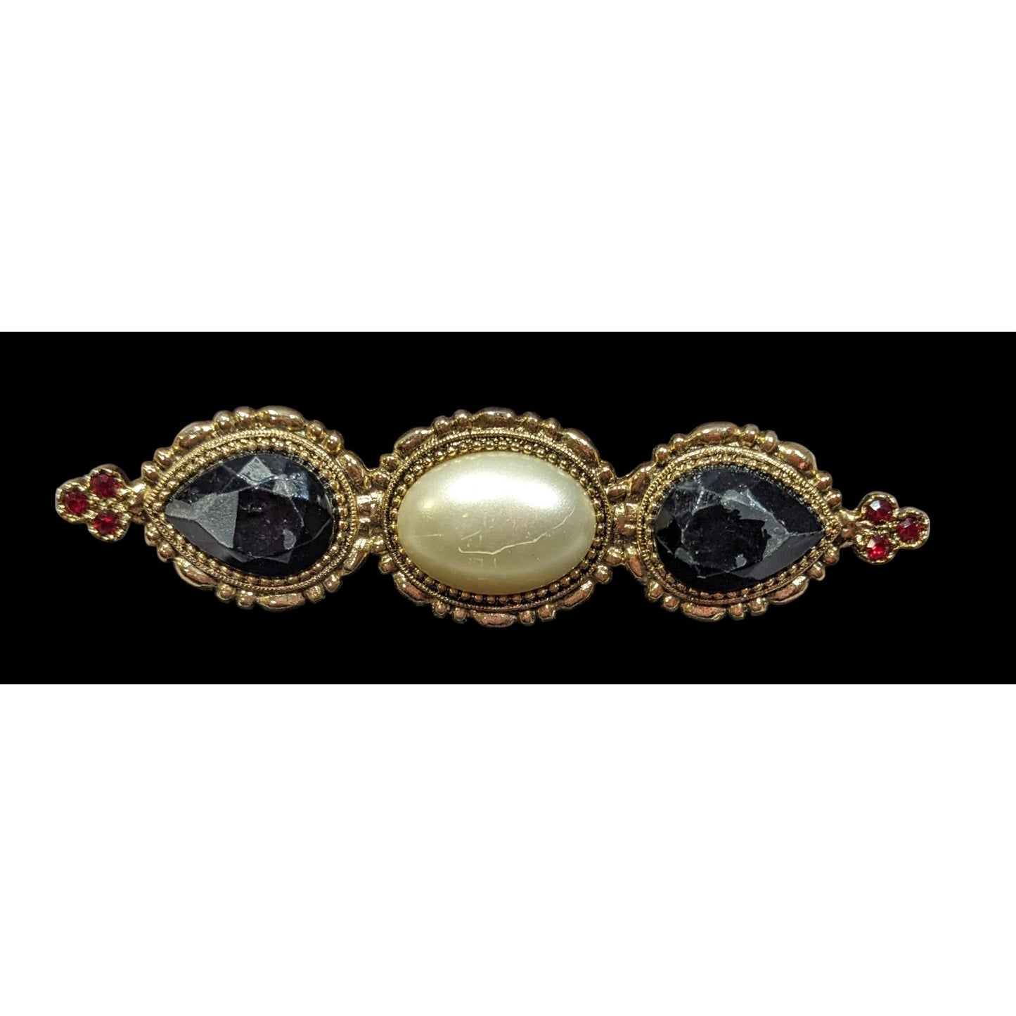 Vintage Victorian Style Gold White And Black Gemmed Brooch