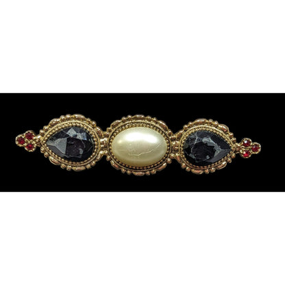 Vintage Victorian Style Gold White And Black Gemmed Brooch