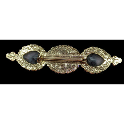 Vintage Victorian Style Gold White And Black Gemmed Brooch