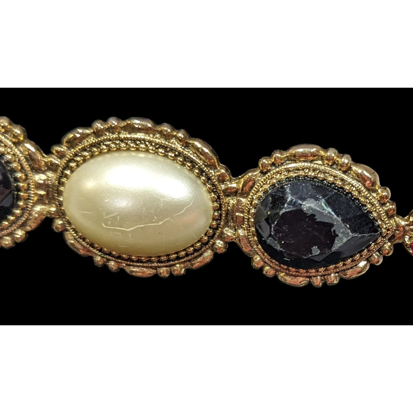 Vintage Victorian Style Gold White And Black Gemmed Brooch