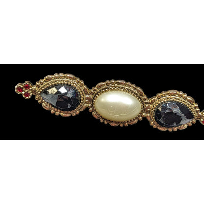 Vintage Victorian Style Gold White And Black Gemmed Brooch