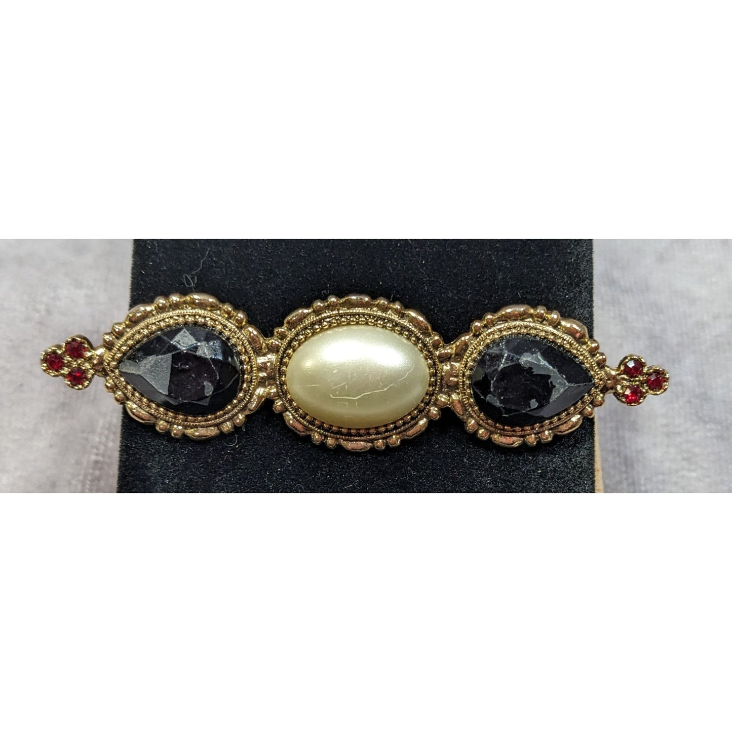 Vintage Victorian Style Gold White And Black Gemmed Brooch