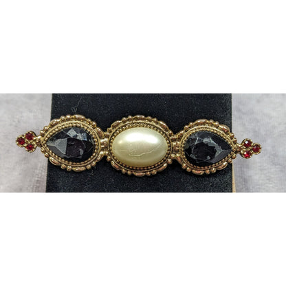 Vintage Victorian Style Gold White And Black Gemmed Brooch