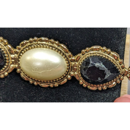 Vintage Victorian Style Gold White And Black Gemmed Brooch