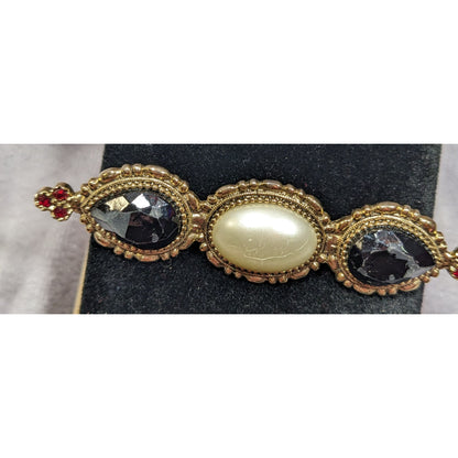 Vintage Victorian Style Gold White And Black Gemmed Brooch