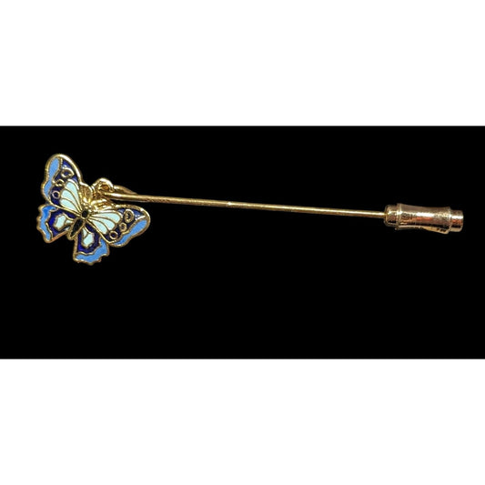 Vintage Fairycore Blue Cloissone Buttery Charm Stick Pin