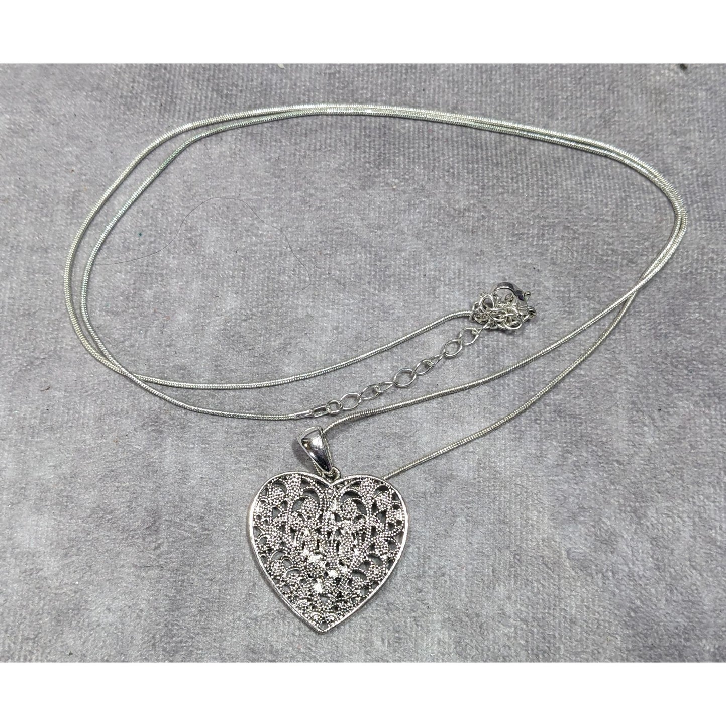 Coquette Floral Heart Filigree Silver Tone Pendant Necklace