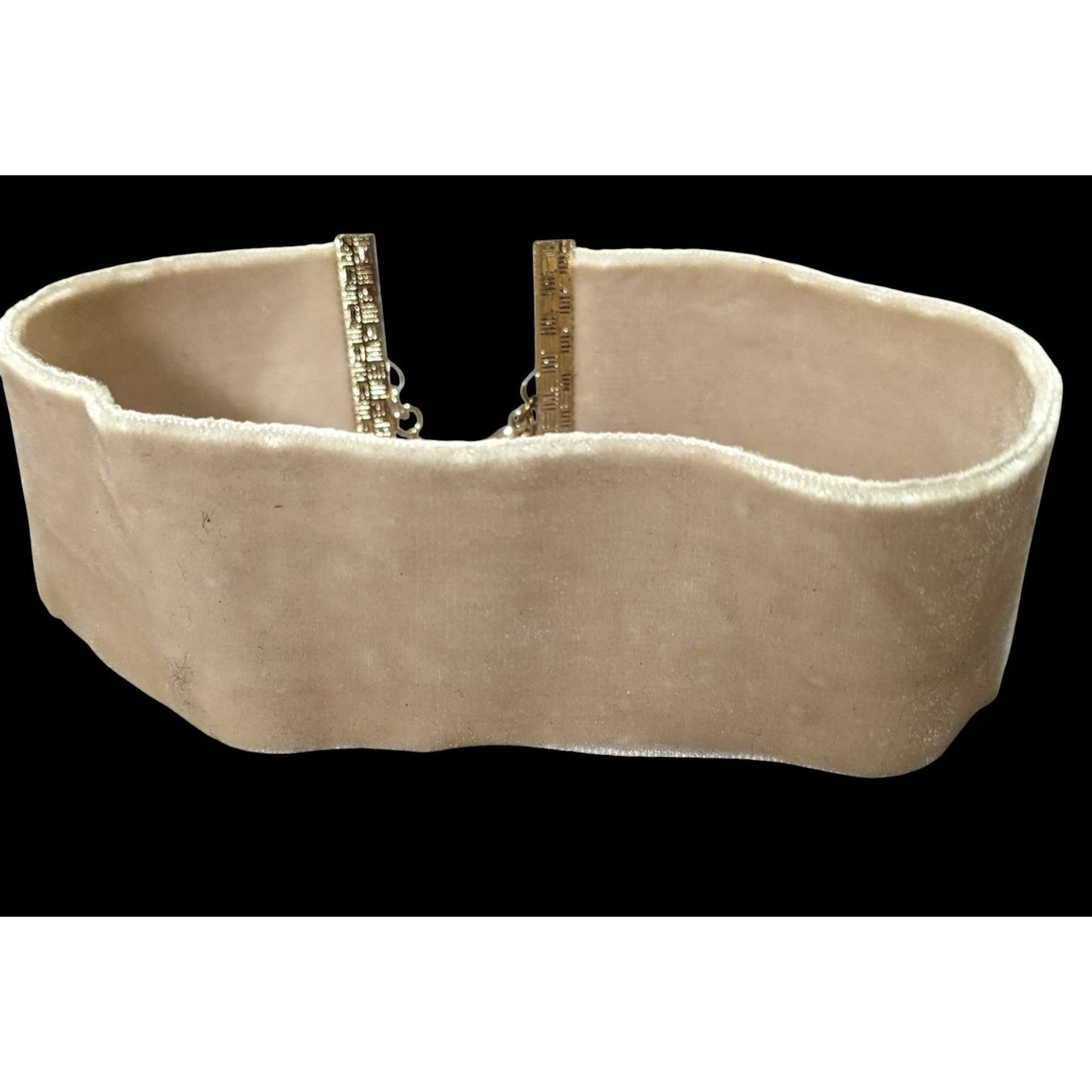Express Y2K Velvet Beige Choker Necklace With Gold Clasp Detailing