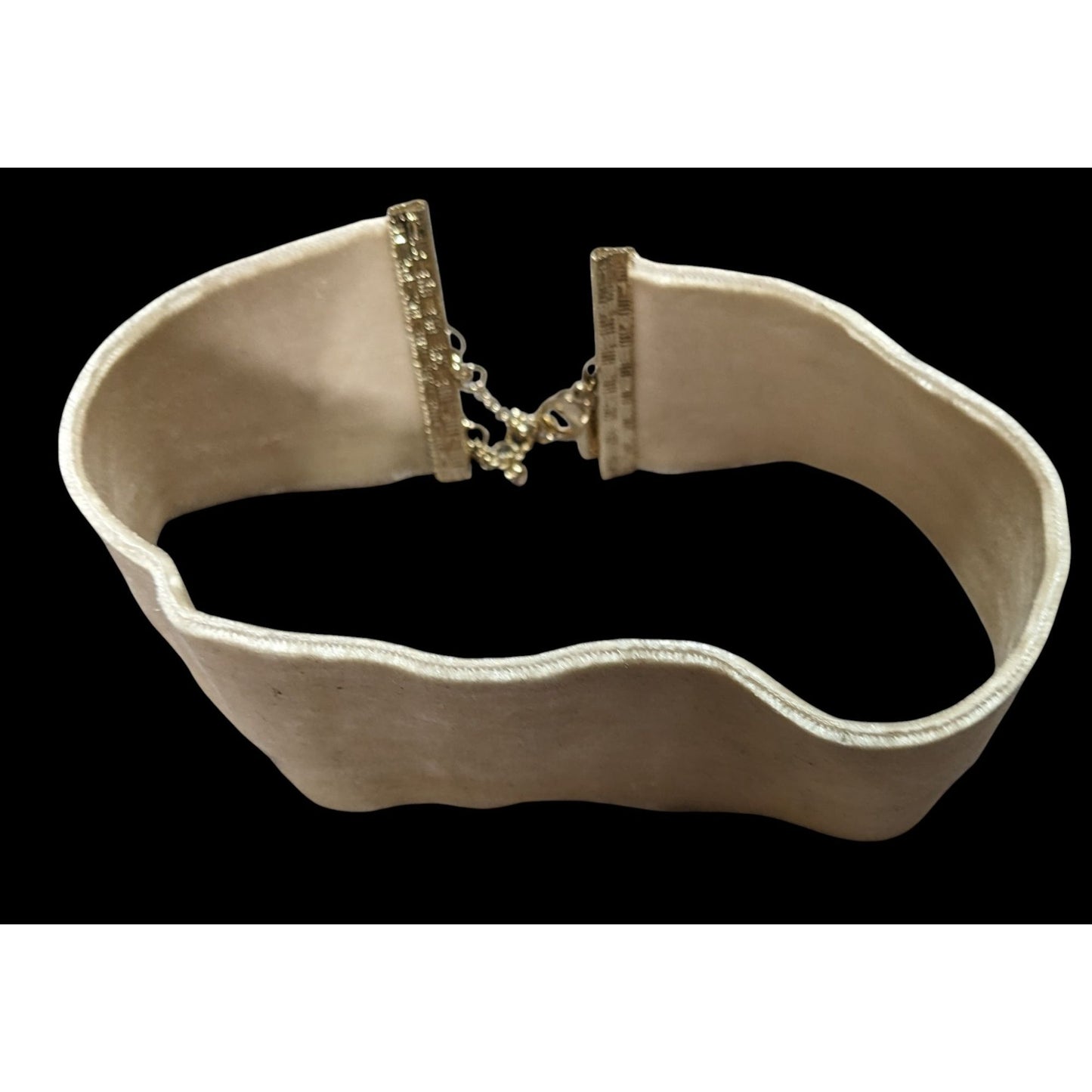 Express Y2K Velvet Beige Choker Necklace With Gold Clasp Detailing