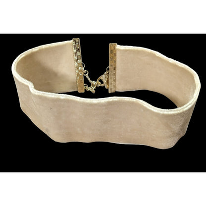 Express Y2K Velvet Beige Choker Necklace With Gold Clasp Detailing