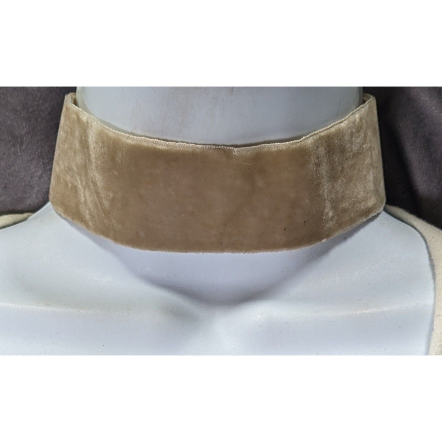 Express Y2K Velvet Beige Choker Necklace With Gold Clasp Detailing