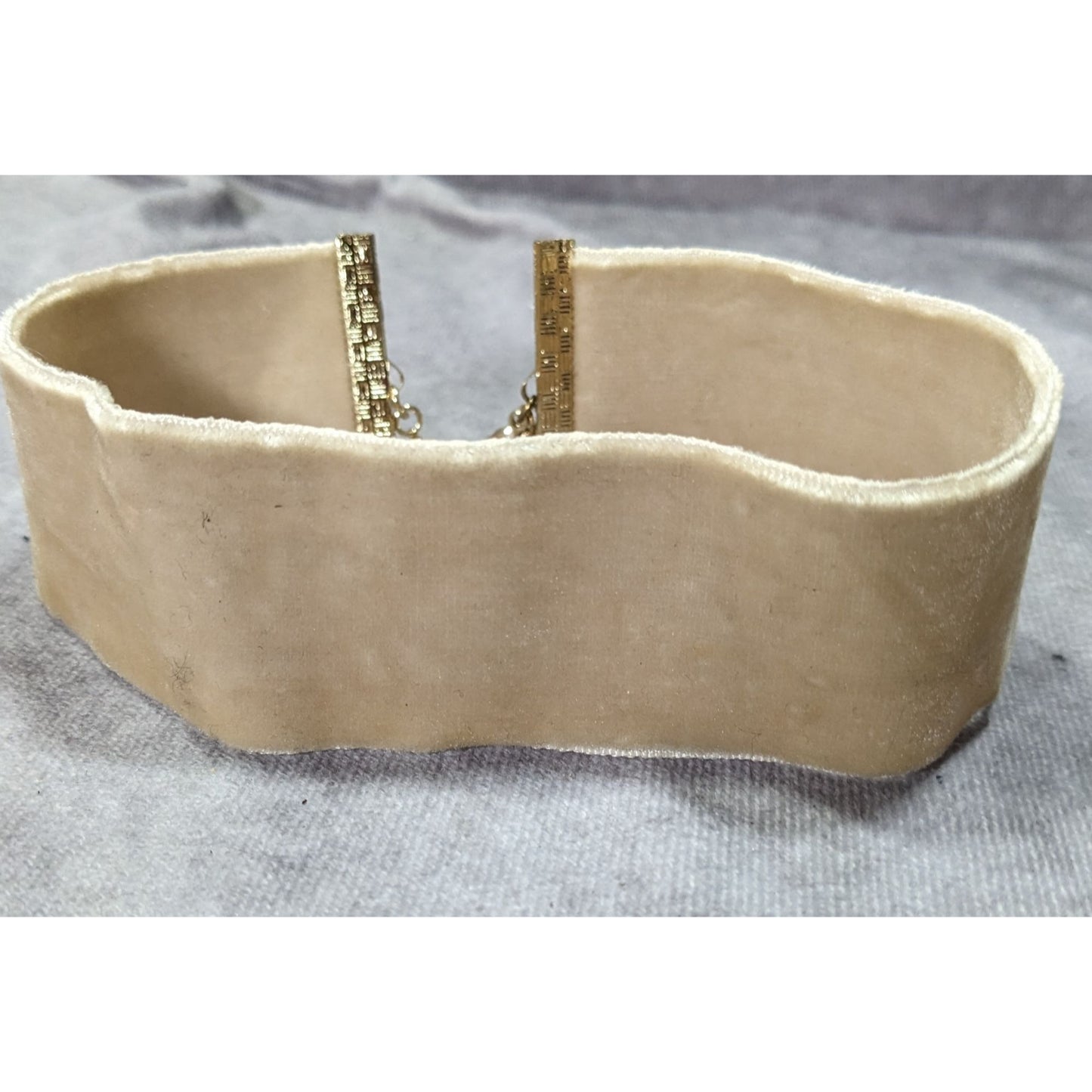 Express Y2K Velvet Beige Choker Necklace With Gold Clasp Detailing