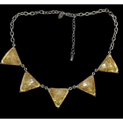 Charming Charlie Art Deco Style Gold Tone Rutilated Triangle Necklace