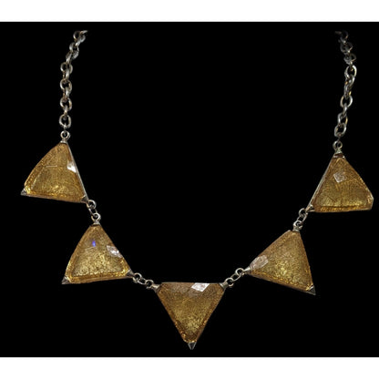 Charming Charlie Art Deco Style Gold Tone Rutilated Triangle Necklace