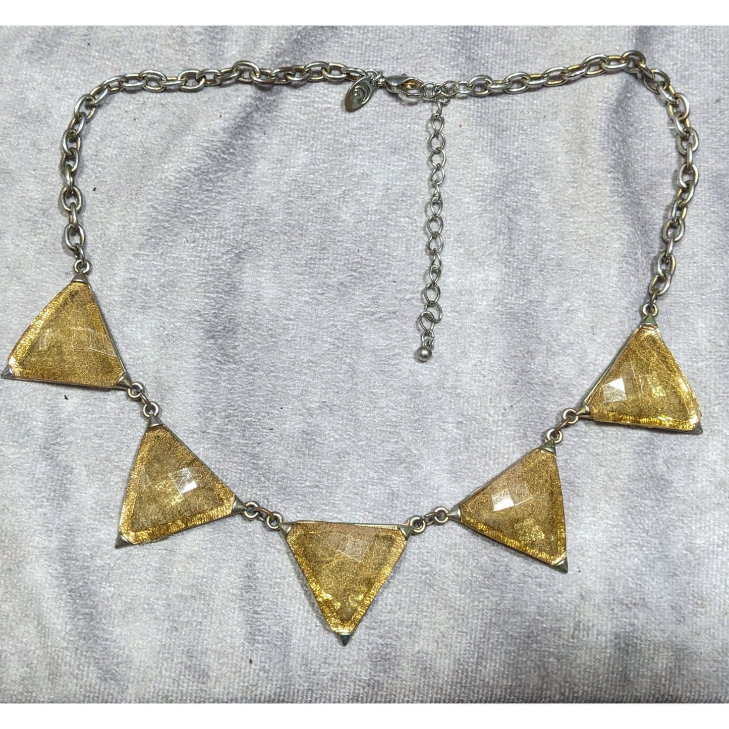Charming Charlie Art Deco Style Gold Tone Rutilated Triangle Necklace