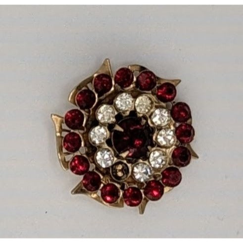 Vintage Regal Floral Brooch Gold Tone With Red And Clear Gems