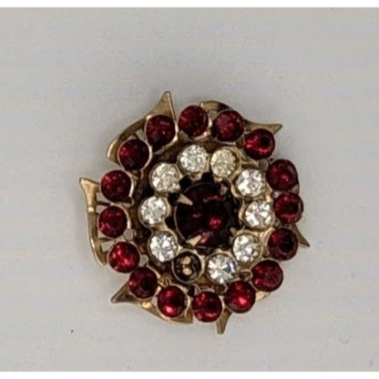 Vintage Regal Floral Brooch Gold Tone With Red And Clear Gems