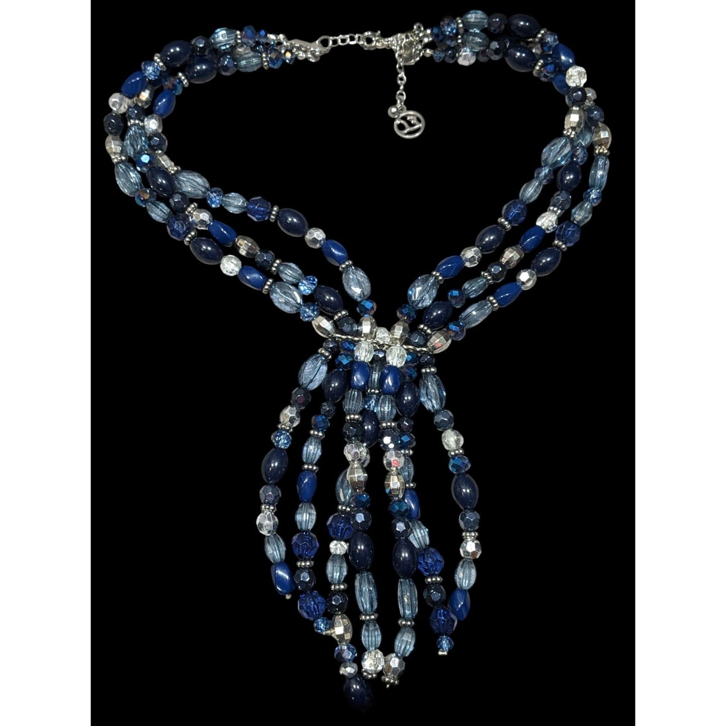 Erica Lyons Blue And Silver Tone Beaded Statement Necklace